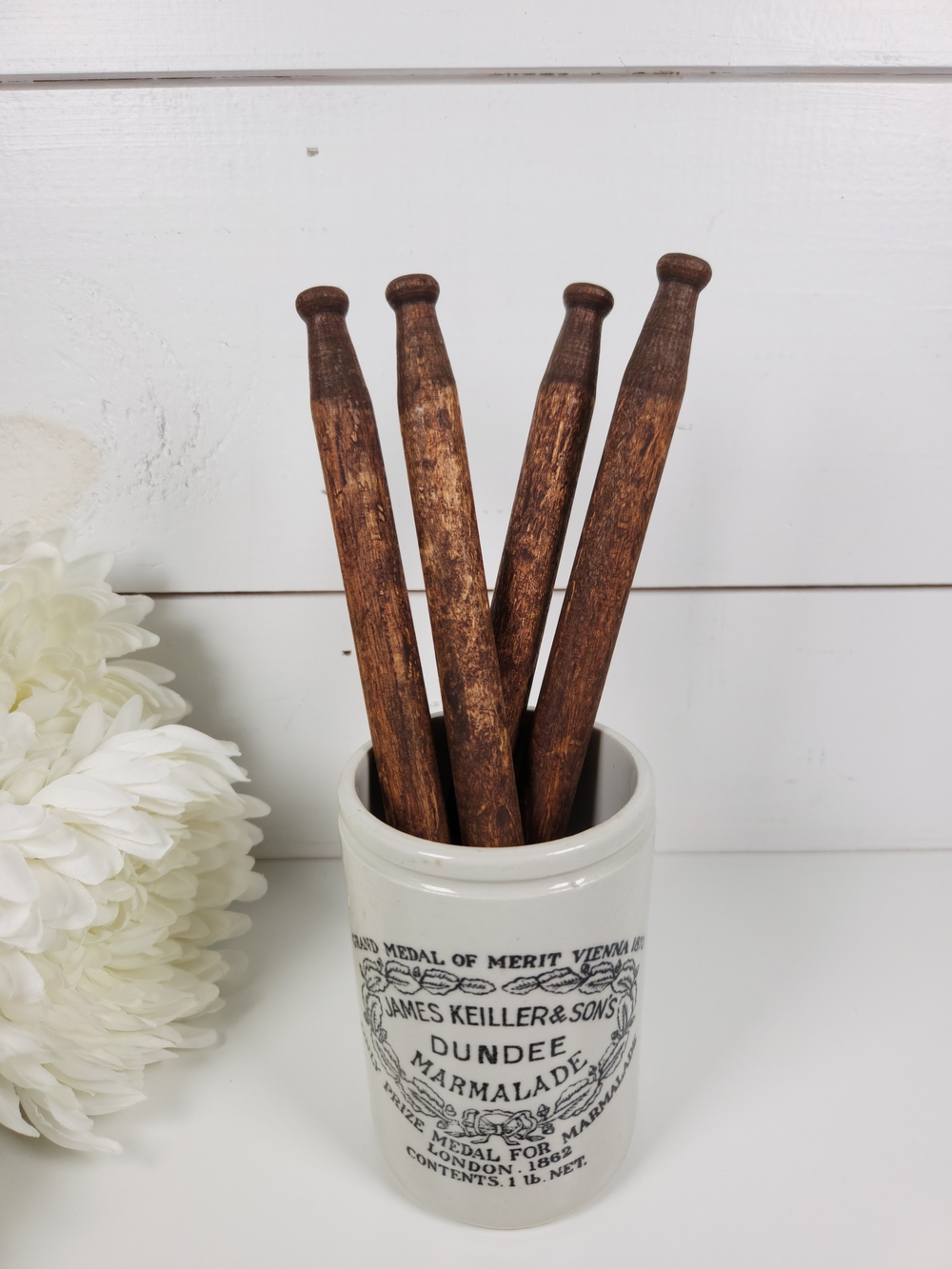 Vintage Wood Spindles 9" Set of 4 | Crock Decor | Craft Supplies | Spools